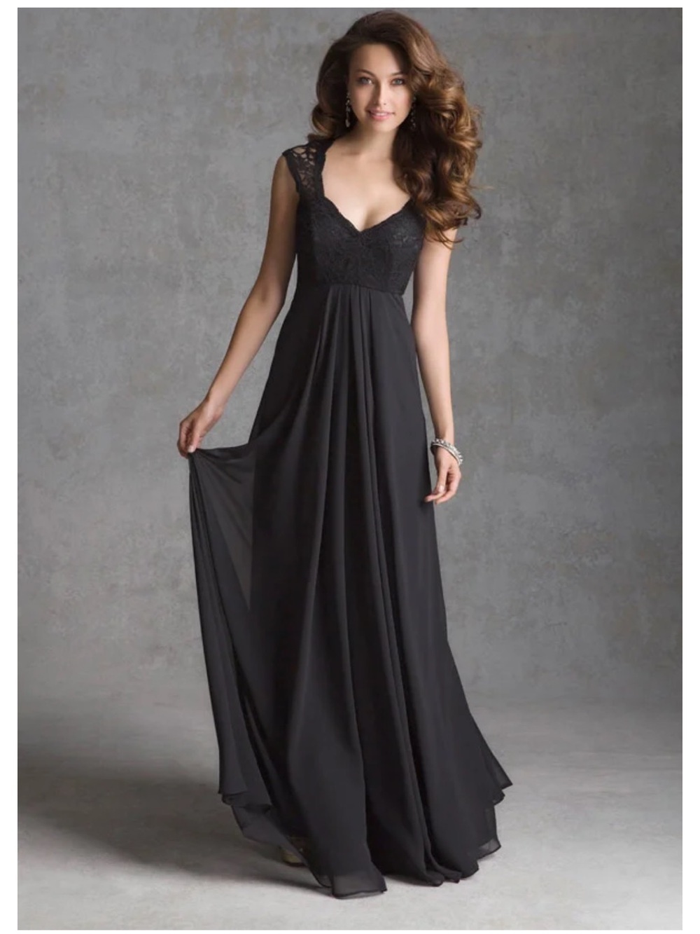 MORI LEE Dark Grey Lace Top Gown